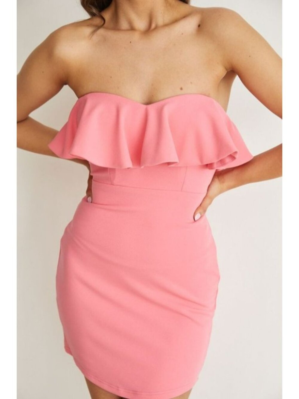 One and Only Collective Strapless Off the Shoulder Pink Mini Dress Size M NWT